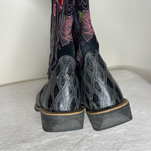 Ariat Rodeobaby Rocker Cowboy Boots Leather Suede Floral Black Pink Size 9 - Picture 9 of 14